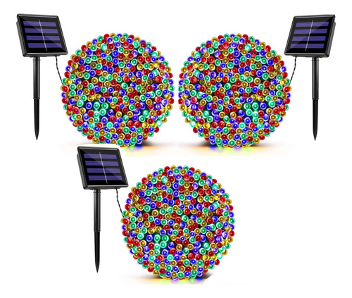 Pack 3 Luces Solar Navidad Guirnalda Multicolor 10 Metros