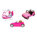 Helicoptero + Auto + Jeep Barbie Miniplay De Casa Valente