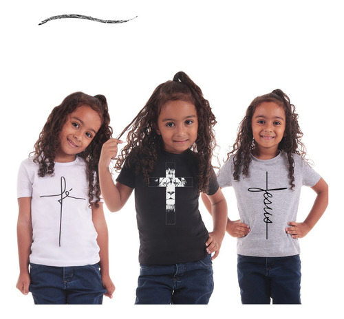 Kit 3 Camisetas Camisas Cristã Infantil Unissex Algodão 