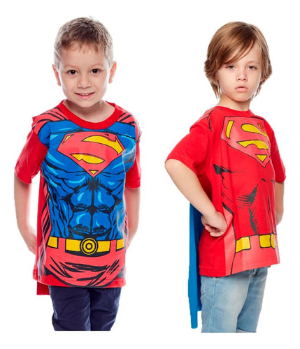 Kit 02 Camisas Fantasia Infantil Crianças Com Capa De Herói