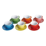 Jogo 6 Xicaras Café Chá Porcelana 210ml Pires Colorida