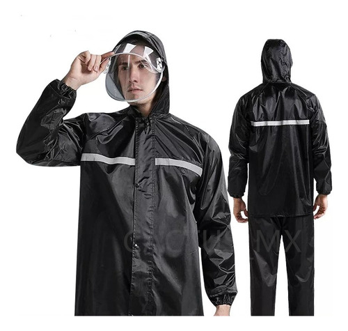 Impermeable Motociclista Negro Alta Calidad Reflejantes