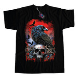 Remera Cuervo Calavera Estampa Grande Dtf Premium