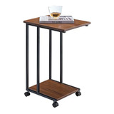 Mesa Auxiliar De Metal Y Madera Color Negro-marrón/2 Niveles