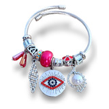 Pulsera Ojo Turco Acero Inoxidable Dijes Proteccion Plateada