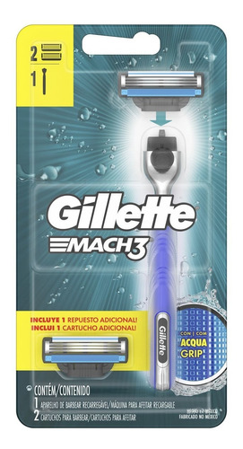 Máquina De Afeitar Gillette Aquagrip Regular 1 Máquina + 2 Cartuchos