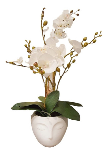 Orquídeas C/ 8 Hastes Botões Realístico Brancas No Vaso Moal