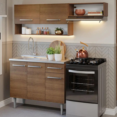 Cocina Integral Modular 165cm Con Tarja Emilly Madesa 09 Color Marrón | Meses sin interés