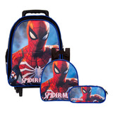 Mochila Escolar Homem Aranha Rodinhas  Lancheira E Estojo