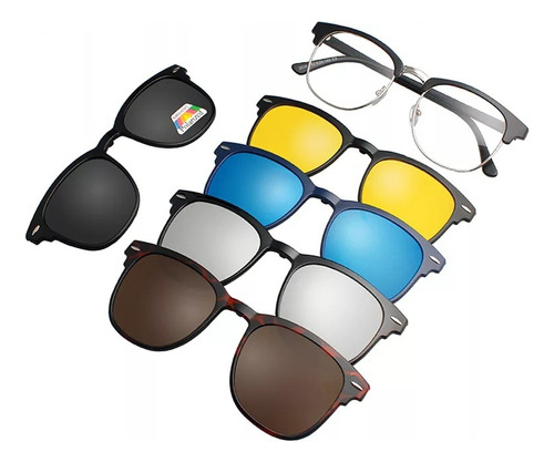 Lentes Clips Con 6 En 1 Polarizado Multi-vision Uv400