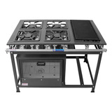 Fogão Industrial 4 Bocas Duplos Simples C/ Chapa E Forno 60l