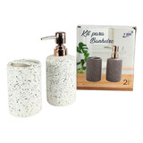 Kit Lavabo Banheiro Cerâmica Saboneteira Porta Escova Luxo