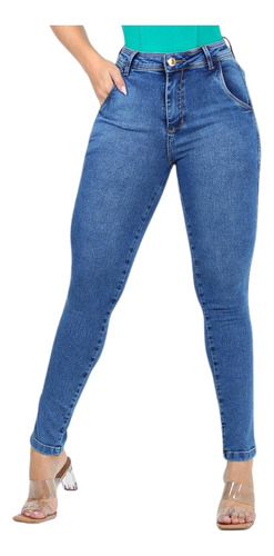 Calça Premium Feminina Jeans Skinny Bolso Faca Cintura Alta