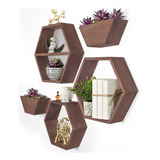 Juego 3 Estantes Hexagonales Madera Rústica Pared Cocina Sal