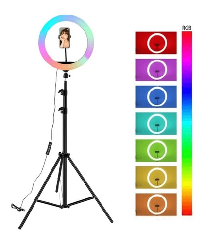 Aro De Luz Rgb Led Flash 26 Cm Fotografia Selfie + Tripode 