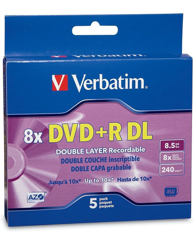 Verbatim Dvd+r Dl Azo 8.5 Gb 8x-10x Branded Double Layer Rec