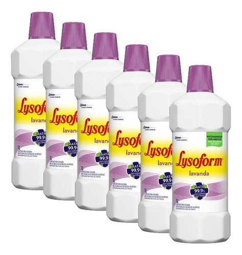 Kit 5 Desinfetante Bactericida  Lysoform Lavanda 1 Litro
