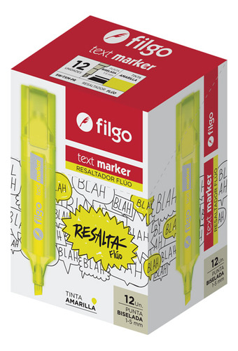 Resaltador Chato Filgo Fluo Amarillo X12