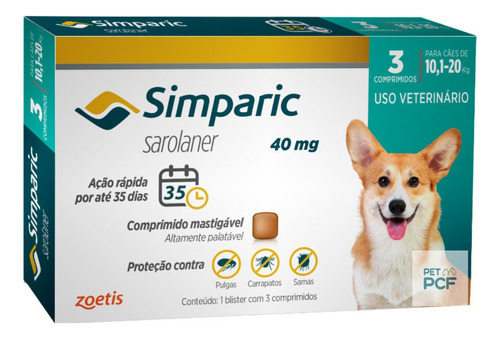 Simparic 40mg 10 A 20kg (c/3 Comprimidos)