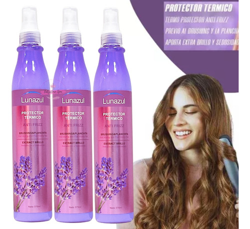 Kit 3 Protector Térmico Anti - Frizz Lunazul De 375ml