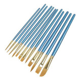 Set 12 Pinceles Para Acrílica Témpera Acuarela Azul Cerdas Agua