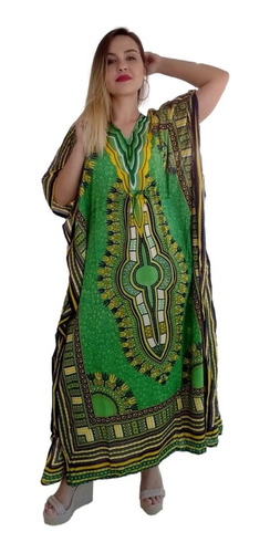 Vestido Kaftan Indiano Longo Estampado Plus Size - Cod.16001