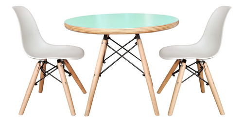 Set De Mesa Cubierta Menta Y Dos Sillas Blancas Eames