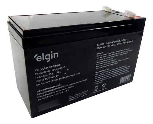 Bateria Selada 12v Elgin Vrla Alarme Cerca Eletrônica