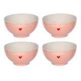 Jogo De 4 Bowls Porcelana 440ml Rosa L´amour Hauskraft