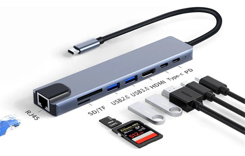 8 Em 1 Hub 3.1 Usb 4k Hdmi Leitor Tipo C  Macbook Pro Ar 