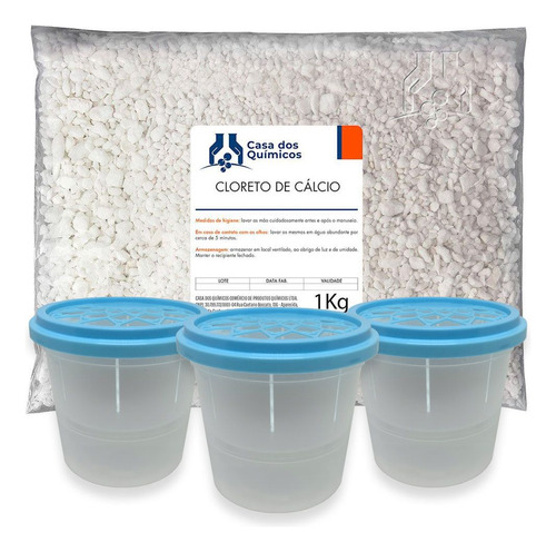 Cloreto De Cálcio Escamas 1 Kg + 3 Potes Anti Mofo