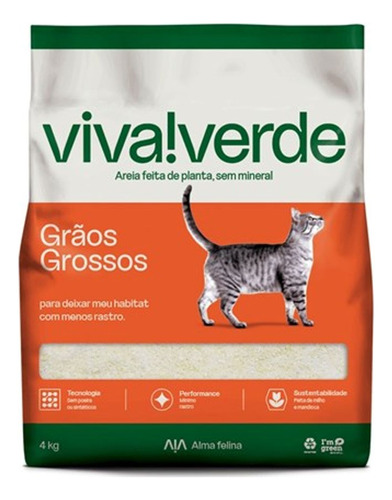 Areia Higiênica Para Gatos  Viva Verde Grãos Grossos - 4kg