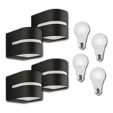 Pack X 4 Aplique Bidireccional Negro + 4 Lamparas Led 7w 