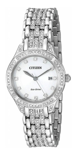 Reloj Citizen Eco-drive Original Para Dama Ew2320-55a Color De La Correa Plateado Color Del Bisel Plateado Color Del Fondo Blanco