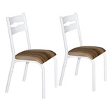 Conjunto De 2 Cadeiras Luna Tubo Branco - Ciplafe Ls Cor Do Assento Marrom-claro Desenho Do Tecido Capuccino