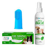 Kit Gel Dental + Spray Bucal + Escova Dedeira Pet Clean 