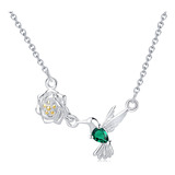 Collar De Colibrí Para Mujer Dije Chapado En Plata Ley 925 Verde Turquesa Cadena Regalo Elegante Dama Novia Esposa Amiga Hermana