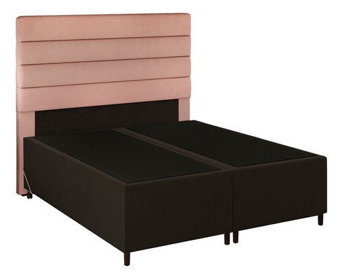 Cabeceira Base Cama Boxqueen 158 Hit Suede Marrom/linho Rosê Cor Marrom