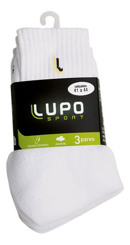 Kit Meias Lupo Sport 3 Pares Cano Médio Algodão Masculino