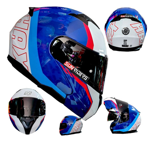 Casco Moto Hax Amatista Azul Blanco Wind Ece Y Dot Abatible