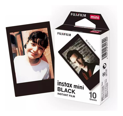 Kit 10 Filmes Papel Para Instax Mini Com Moldura Preta Black