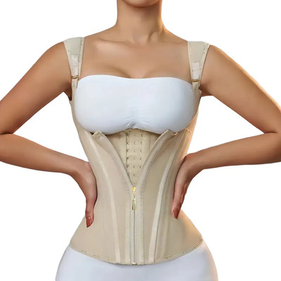Faja Colombiana Doble Cierre Reloj De Arena Cinturilla Látex Color Caqui Talla M | Envío gratis