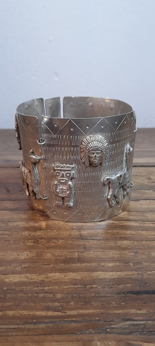 Pulsera De Plata Peruana Paneles Ancha Pesada 90 G