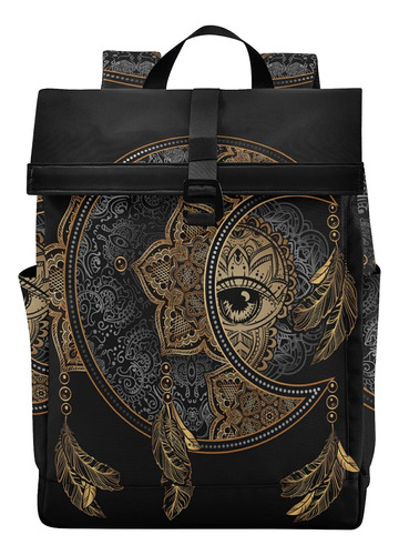 Alaza Boho Chic Golden Crescent Moon & Sun Mandala - Mochila