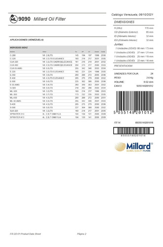 Filtro De Aceite Millard Ml-9090 Mercedes Benz Foto 6