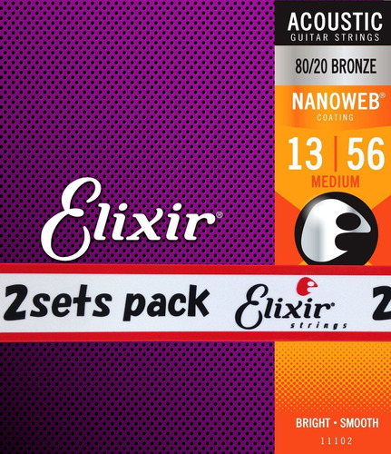 Elixir Medium Nanoweb Cuerdas De Guitarra Acústica 2-pack