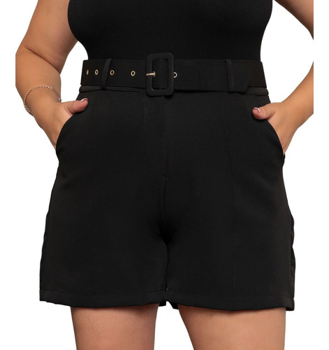 Short Moderno Casual De Alfaiataria Plus Size Com Cinto 