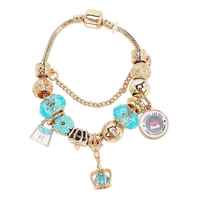 Pulsera Con Charms Nicole Lee Acero Inoxidable Ss26 Dorado \u002F Azul 6 Cm | Envío gratis
