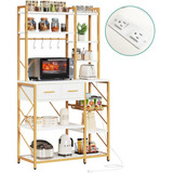 Kitchen Bakers Rack W/power Outlet Microwave Stand With  Eem