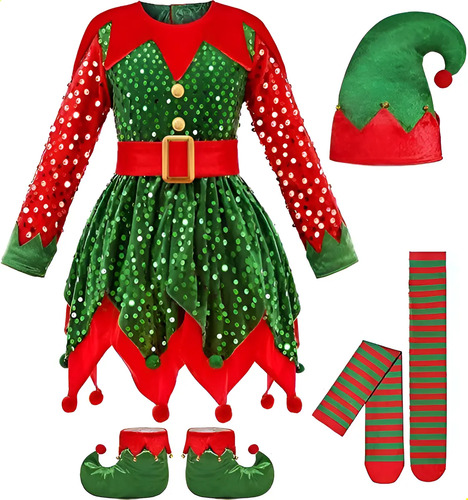 Disfraz De Duende Verde Para Niña, Traje Navideño De Duende